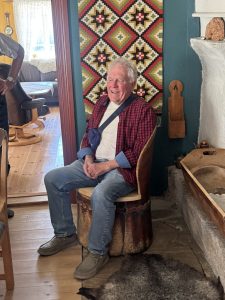 Bringing Dad to Norway for his 80th- sitting in an original chair of his great-great-grandfather, Knut.